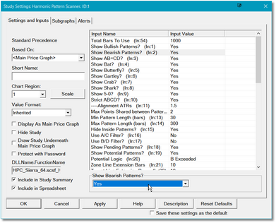 Study Settings dialog